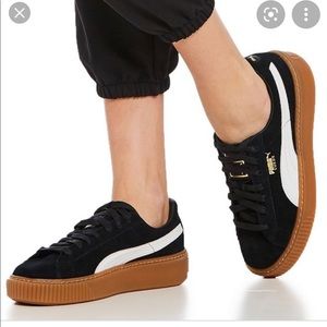 PUMA BLACK & WHITE SUEDE TAN GUM SOLE PLATFORM SNEAKER